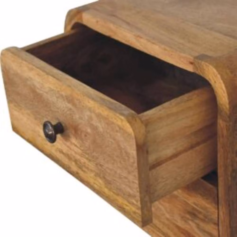 Wyld Haus Desenzano Mini Curve Floating Bedside Table in Brown Oak Mango Wood with 2 Soft Close Drawers – 5