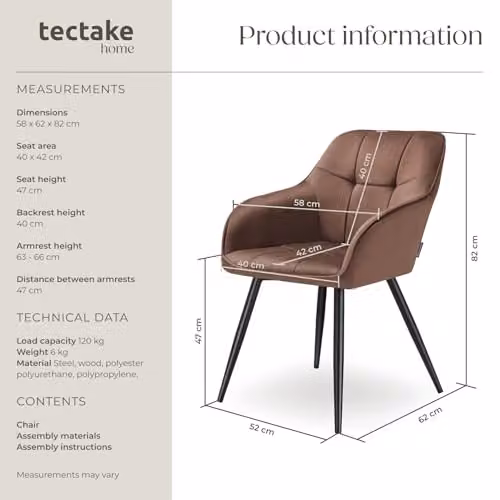 tectake Marilyn Dining Chair with Velvet-Look Fabric and Geometric Pattern in Brown and Black – 3