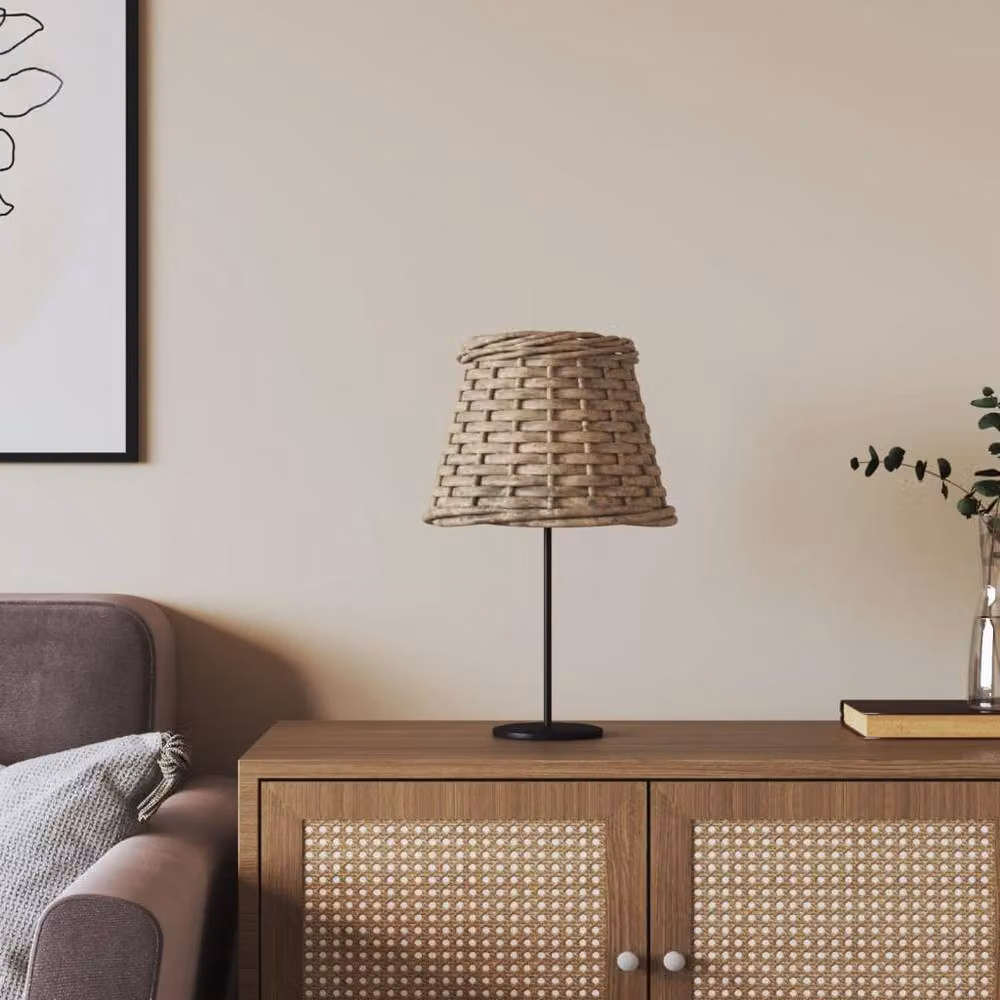 Berkfield Home Round Wicker Lamp Shade in Brown, W/D/H: 15 x 15 x 12 cm – 2