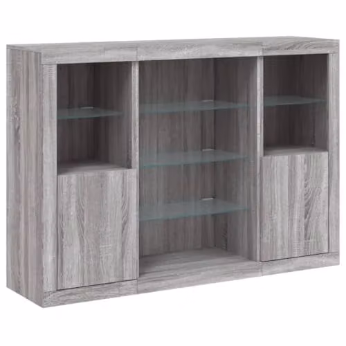 vidaXL Set of 3 Modern Grey Sonoma Sideboards with Integrated LED Lighting and Engineered Wood Construction