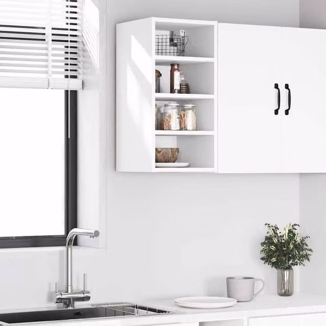 Berkfield Home White Wall Mounted Hanging Kitchen Cabinet with Hinged Doors and Internal Shelves W/D/H: 30 x 29.5 x 60 cm – 1