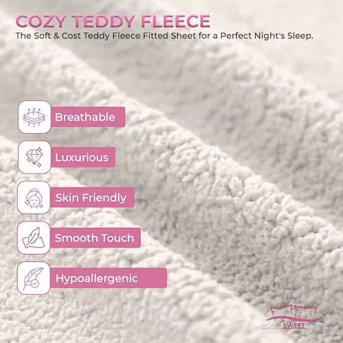 Snug City Teddy Fleece Extra Deep Fitted Sheet, Beige, W/D/H: 200 x 200 x 30 cm – 4