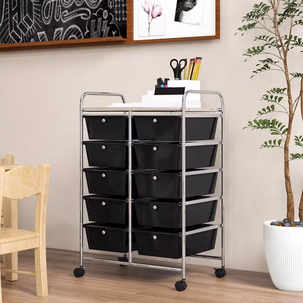 FORGEVIO Mobile Rolling Utility Cart in Black Metal for Office, Kitchen or Living Room – 5