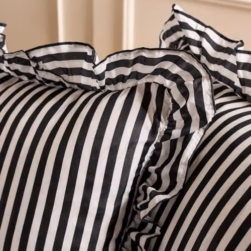 OHS Pack of 2 Striped Frill Cushion Covers, Monochrome Black and White, W/D/H: 45 x 45 x 45 cm – 3