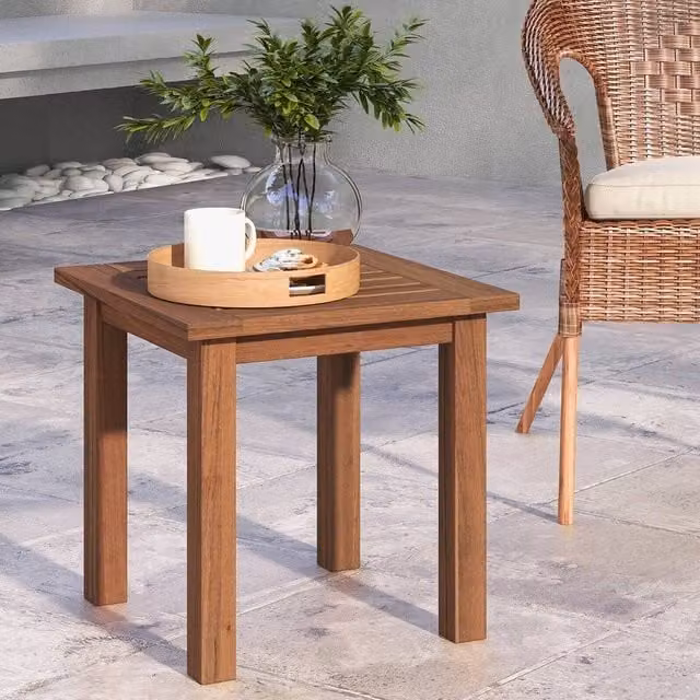 KORVIXA Brown Hardwood Patio Side Table, W: 100 cm, D: 15 cm, H: 15 cm – 1