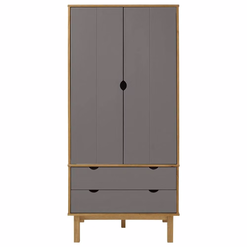 Berkfield Home OTTA Wardrobe in Brown and Grey Solid Pine, W/D/H: 76.5 x 53 x 172 cm – 3