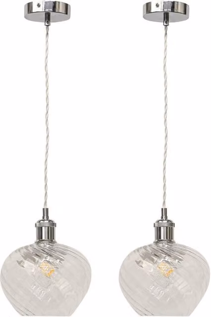 First Choice Lighting Bradson Set of 2 Retro Pendant Lights with Transparent Swirl Glass and Chrome Finish – 1