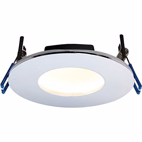 Loops Chrome Recessed Bathroom LED Downlight with Warm White Dimmable Bulb and Transparent Glass