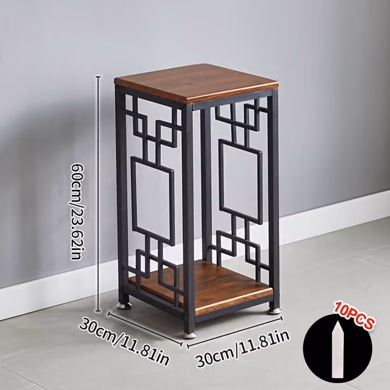 EONLION Double Basin Metal and Wood Flower Rack in Brown with Adjustable Base