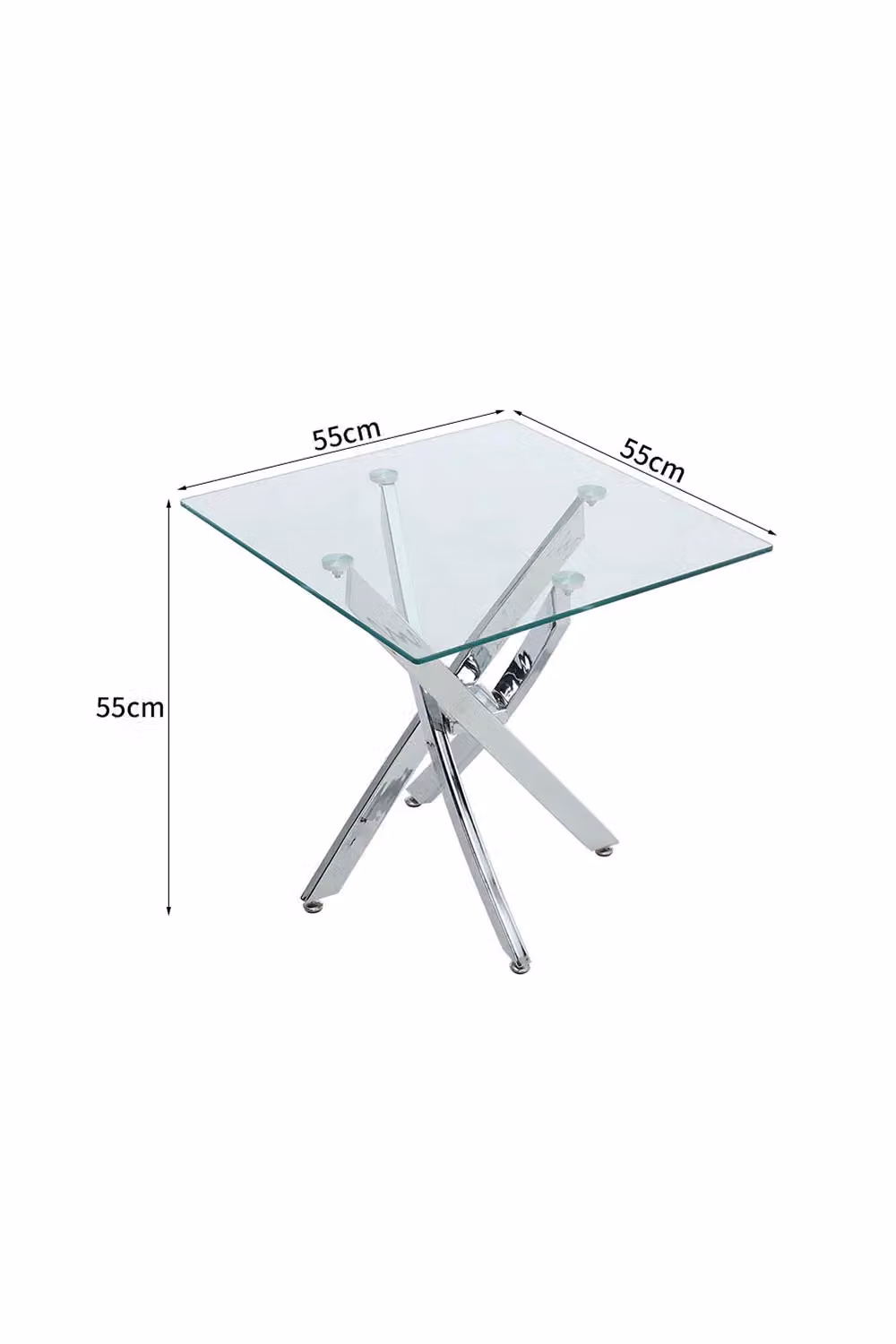 Living and Home Modern Square Tempered Glass Coffee End Table with Chrome Cross Legs in Transparent – 3