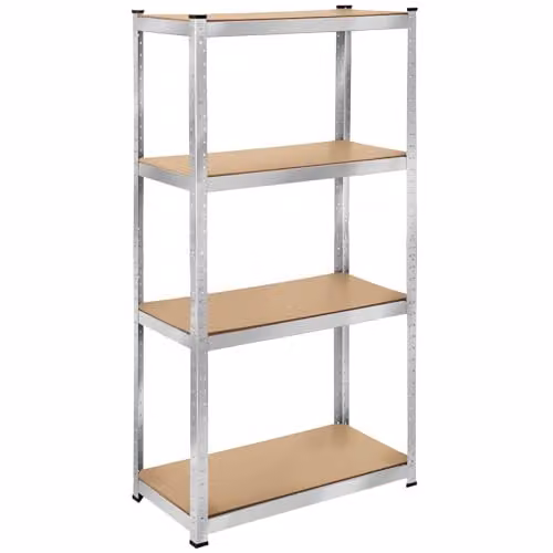 tectake 4-Tier Heavy-Duty Shelving Unit with Galvanised Steel Frame and Adjustable MDF Shelves in Silver, H 160 x W 80 x D 40 cm
