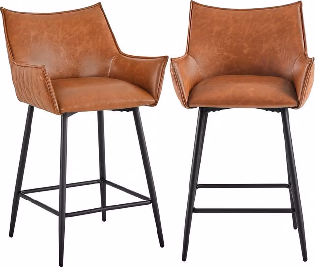 Yaheetech Set of 2 Industrial PU Leather Bar Stools with Armrests in Brown or Black