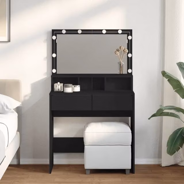 Berkfield Home Modern Black LED Dressing Table W/D/H: 80 x 41 x 134.5 cm