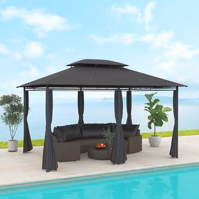 Outsunny 2 Tier Steel Frame Outdoor Gazebo in Black, W/D: 4 x 3 m