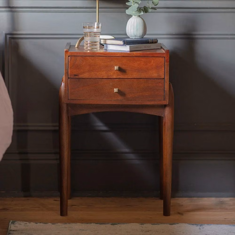 Atkin & Thyme Quinn Mid-Century Brown Wood Bedside Drawers