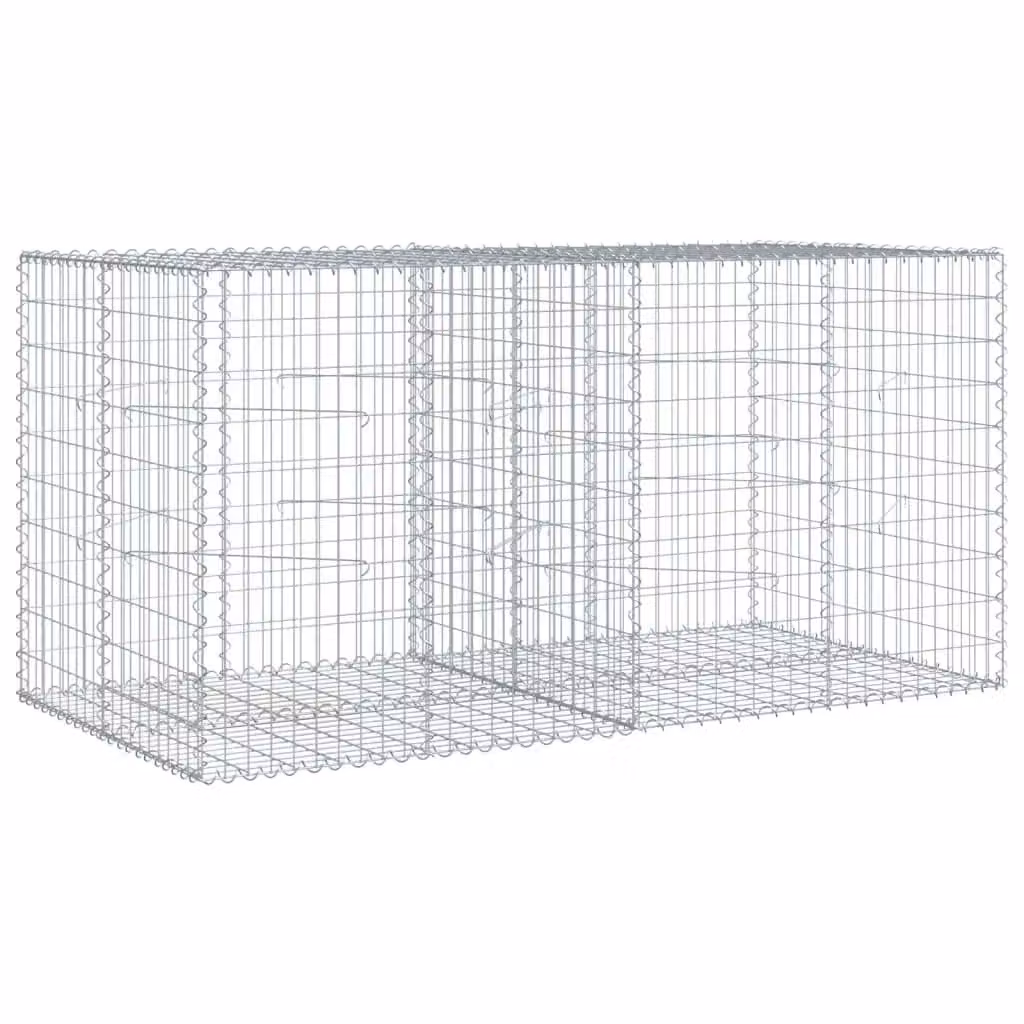 Berkfield Home Silver Galvanised Steel Gabion Basket with Cover W: 200 cm, D: 100 cm, H: 100 cm – 2