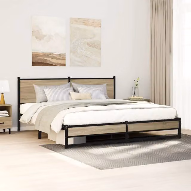 Berkfield Home Metal Bed Frame in Sonoma Oak Brown, W/D/H: 180 x 200 cm – 1