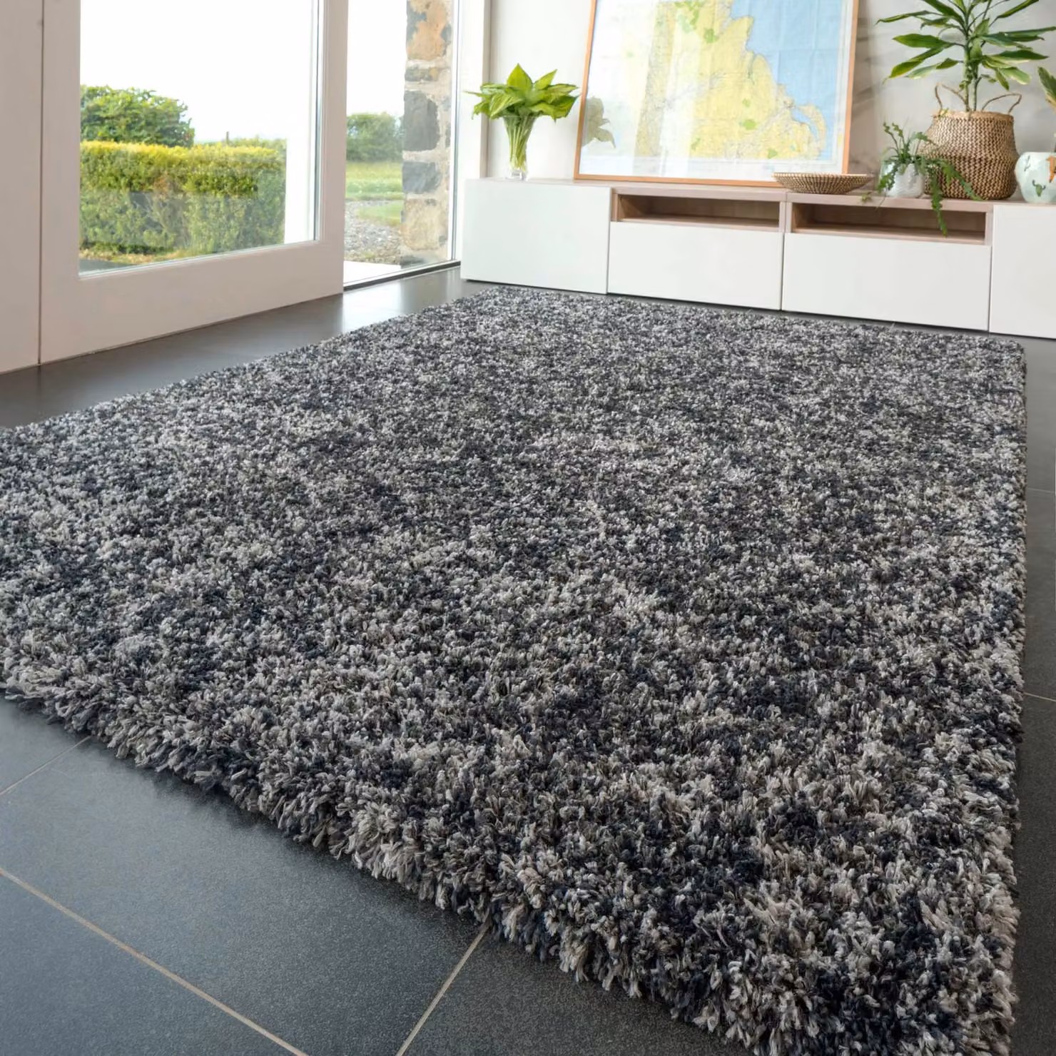 Kukoon Super Soft Mottled Tonal Slate Grey Shaggy Living Room Area Rug, W: 200 cm, D: 290 cm – 2