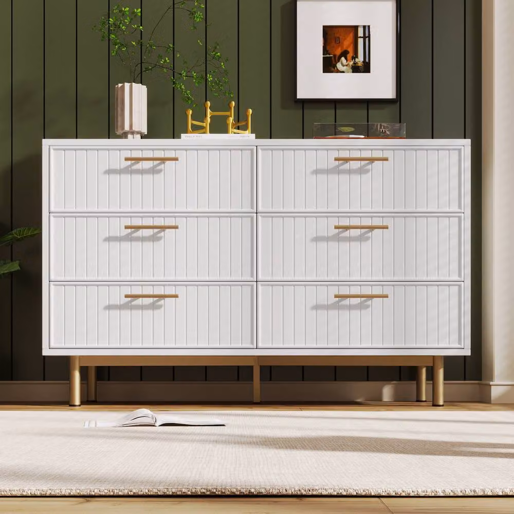 Fascinate White and Gold 6-Drawer Ribbed Modern Sideboard Cabinet – 4