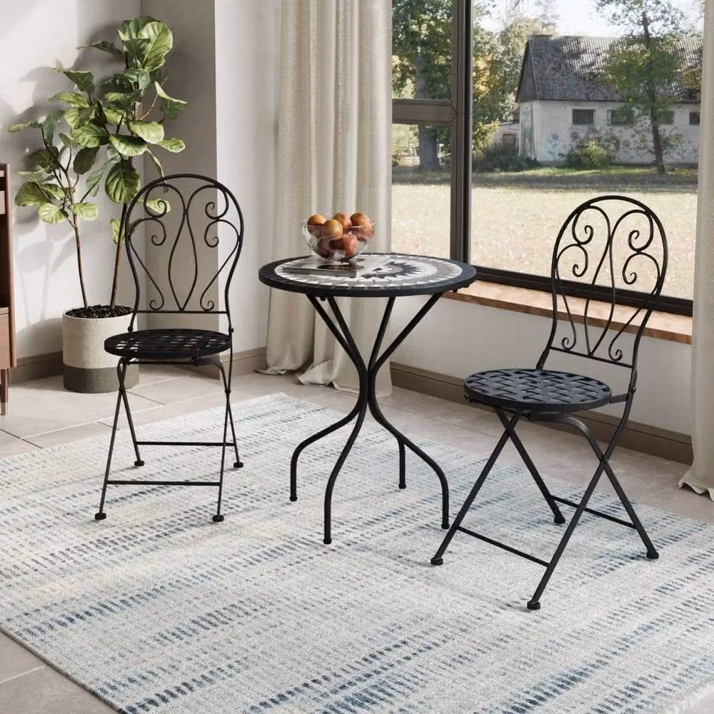 Kelvenix Mosaic Round Bistro Table and 2 Chairs Set in Black, White and Grey – 3