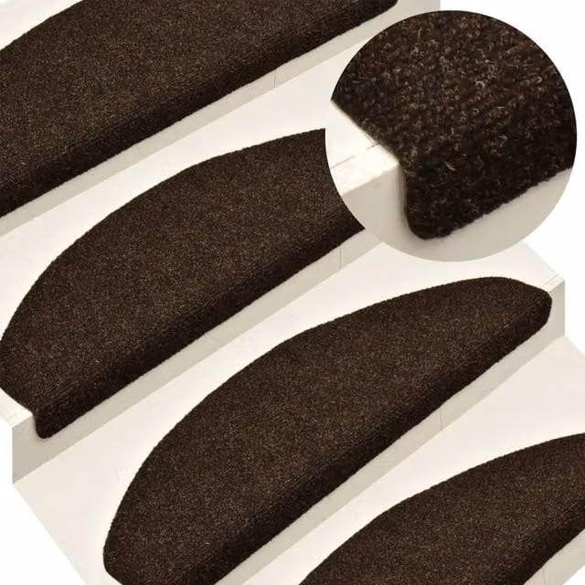 Berkfield Home Self-adhesive Needle Punch Stair Mats, 5 Pieces, Brown, W: 65 cm, D: 21 cm, H: 4 cm – 1