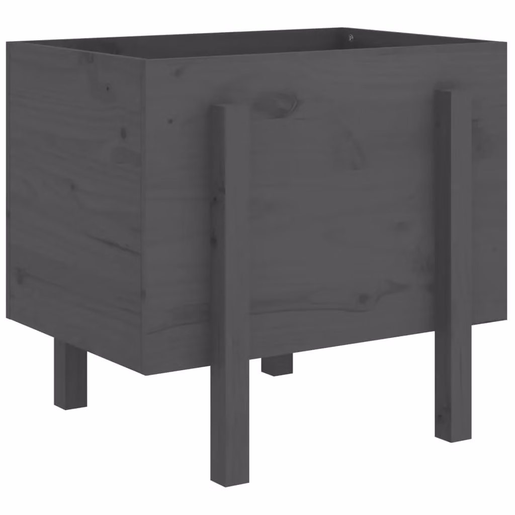 Berkfield Home Grey Solid Wood Pine Garden Planter Tub W: 62 cm, D: 50 cm, H: 57 cm – 2