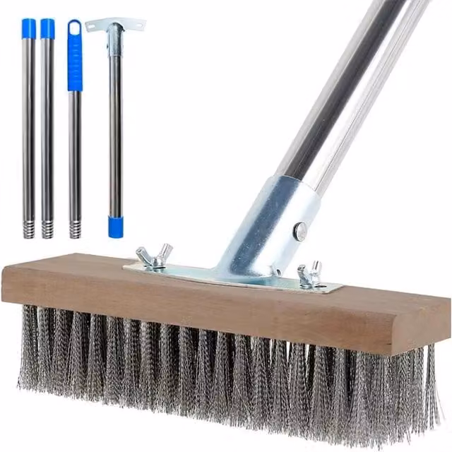 Kelvenix Heavy Duty Brown Wire Stiff Garden Broom Head with Stainless Steel Metal Bristles – 1