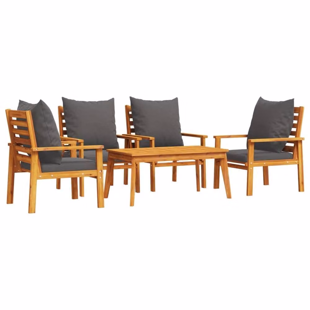 Berkfield Home Beautiful 5 Piece Acacia Wood Garden Lounge Set with Grey Cushions in Brown – 3