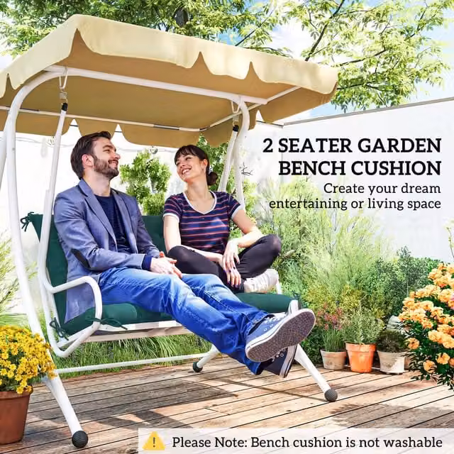 Outsunny Green Rectangular Bench Pad and Chair Cushion with Back and Ties