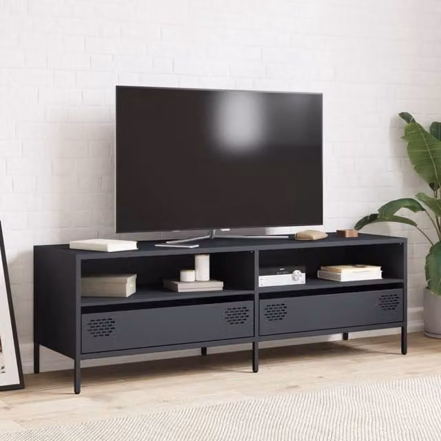 Berkfield Home TV Cabinet in Anthracite Grey, Matt Cold-rolled Steel, W: 135 cm, D: 39 cm, H: 43.5 cm – 1