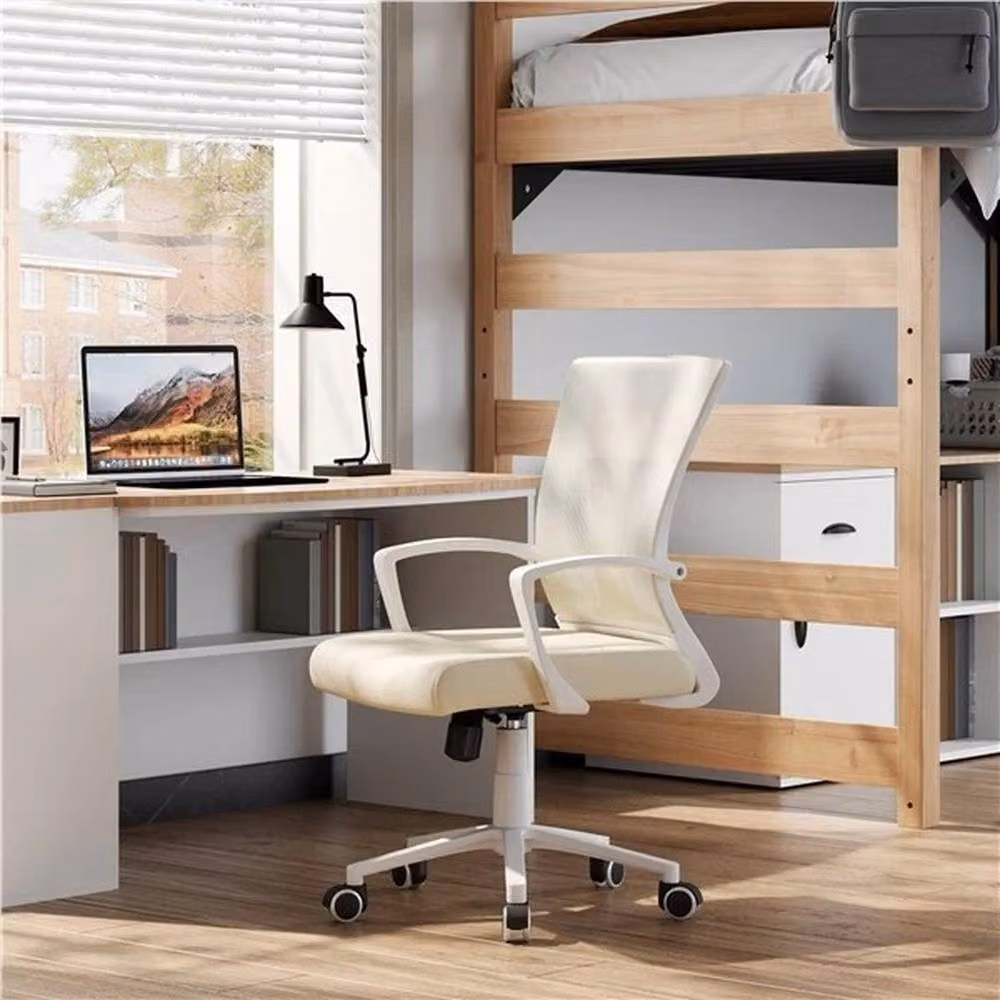 KORVIXA Beige Ergonomic Swivel Office Chair with Armrests and Castors – 2