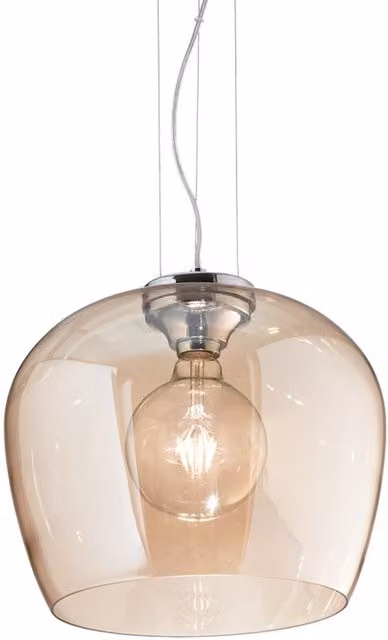 Ideal Lux Blossom Amber Glass Dome Ceiling Pendant Lamp with Chrome Finish