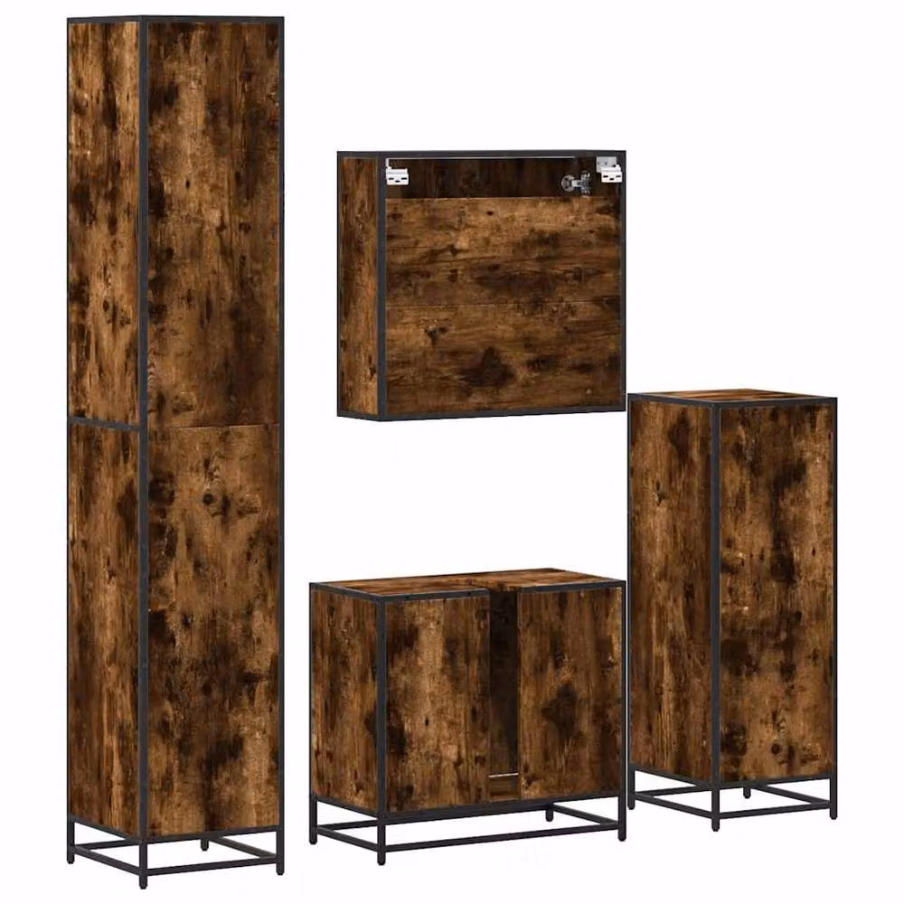 Berkfield Home 4-Piece Industrial Bathroom Furniture Set in Smoked Oak Brown – 4