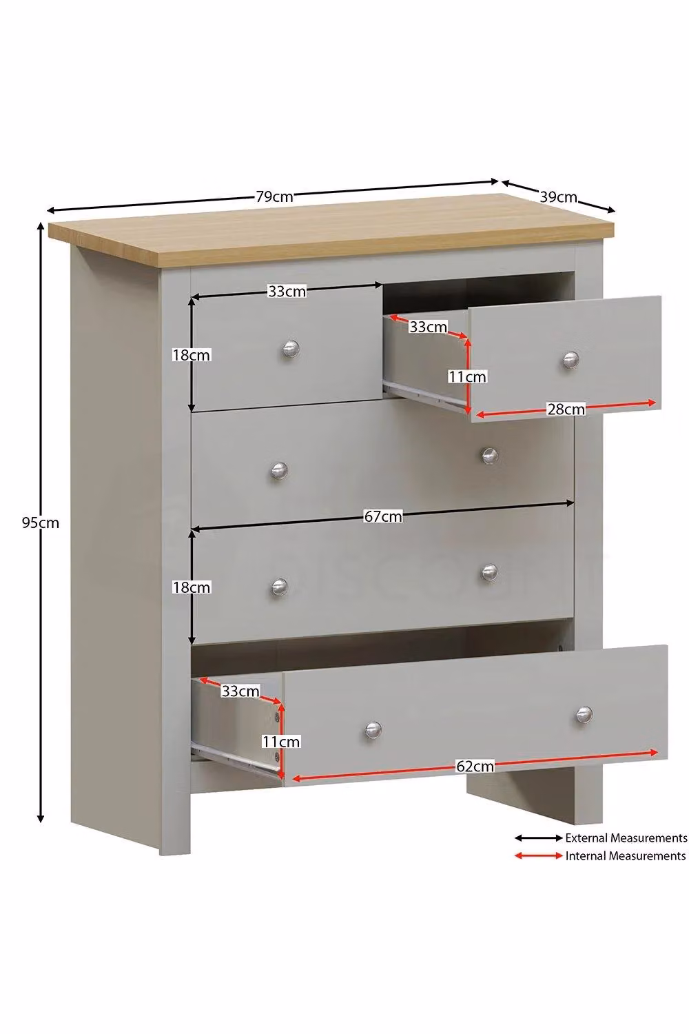 Vida Designs Arlington 3+2 Drawer Chest of Drawers in Grey – 2
