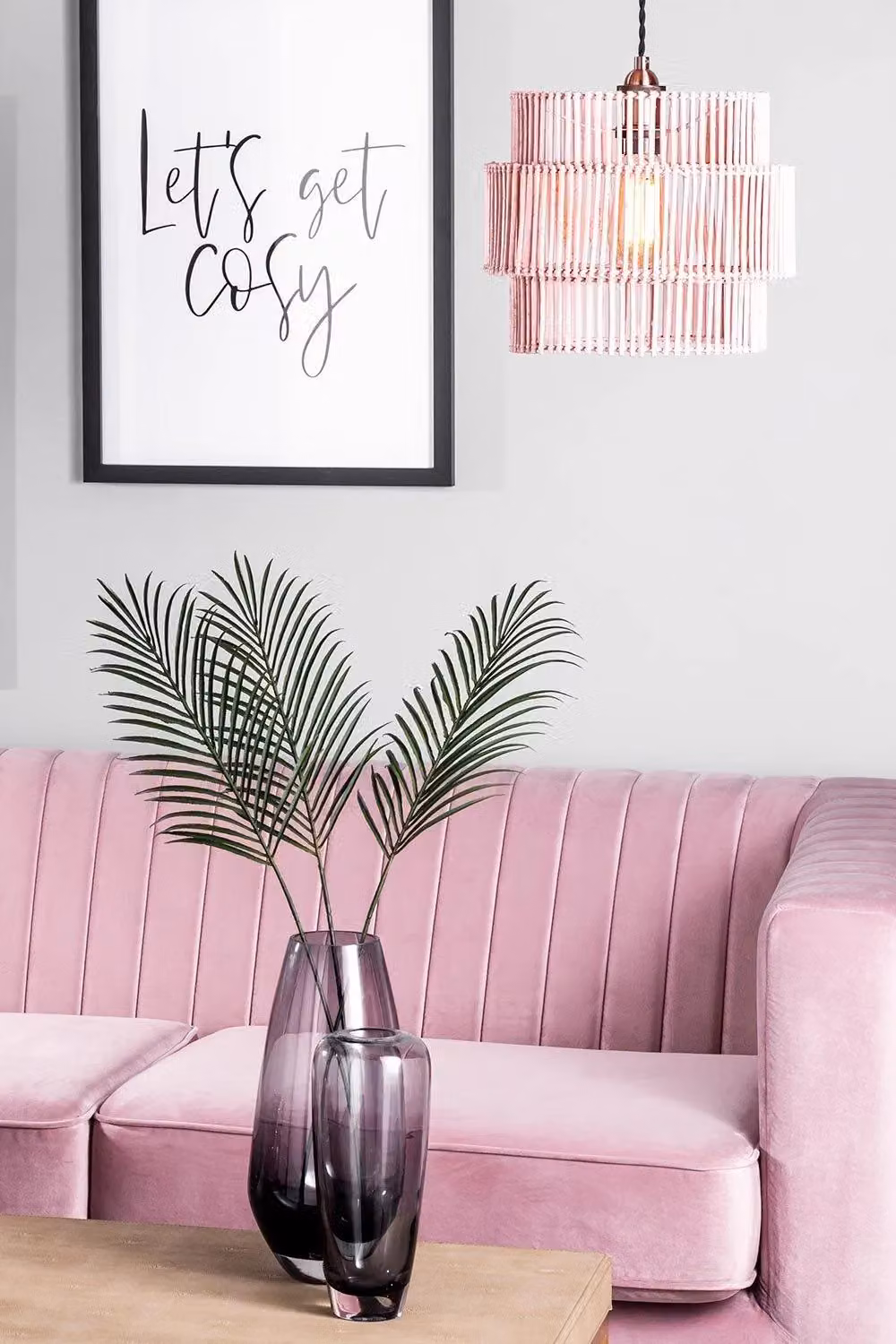 BHS Lighting Pink Rattan Cylinder Easy Fit Light Shade – 2
