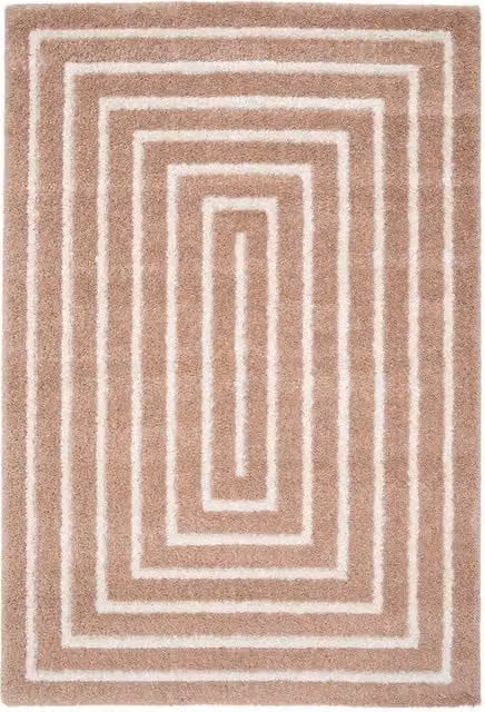 sweeek Indoor Geometric Rectangular Rug in Dusty Pink and Cream, W: 160 cm, L: 230 cm