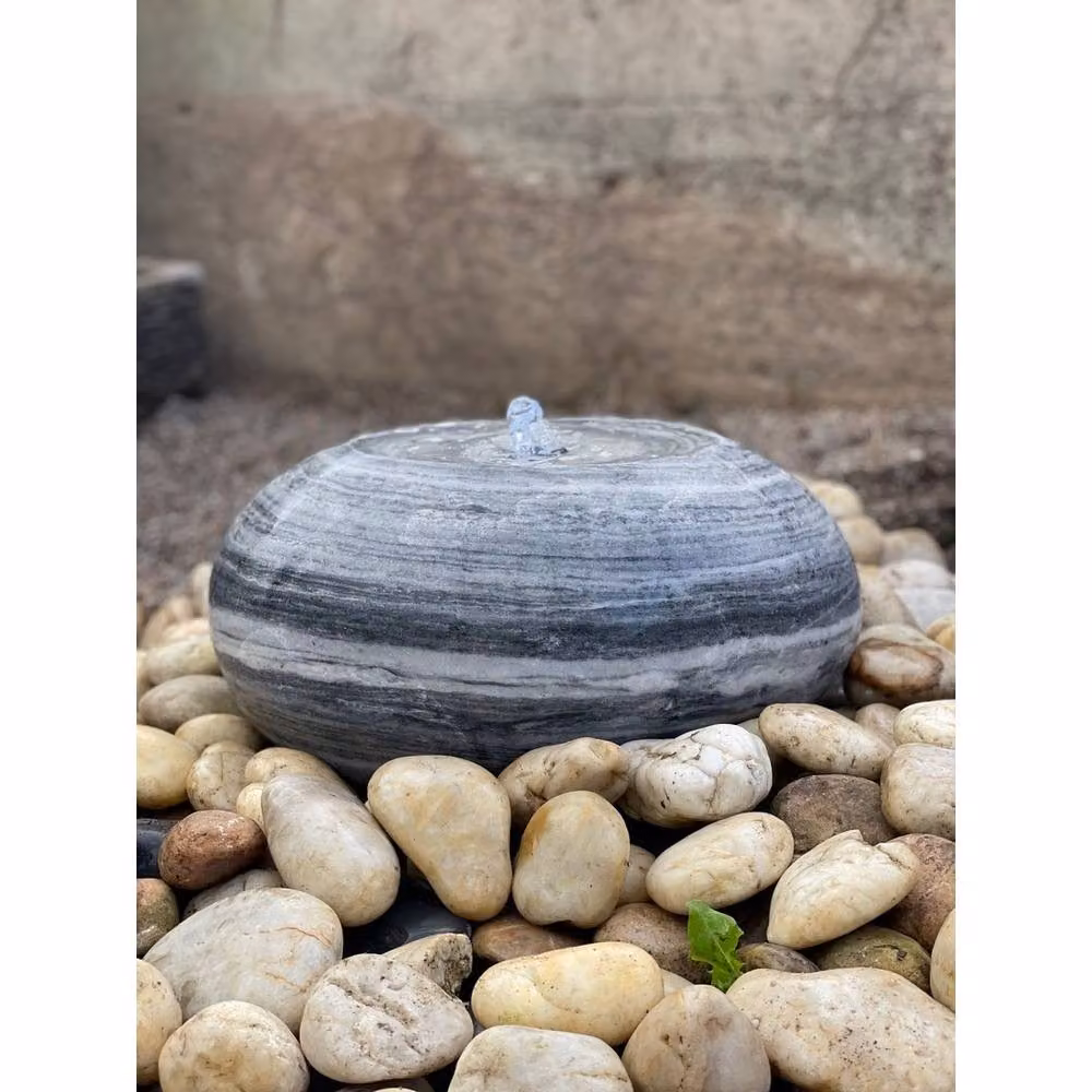 Buttercup Farm Grey and White Tabletop Round Fountain Water Feature with Pump and Light, W/D/H: 45.0 x 50.0 x 67.0 cm – 2