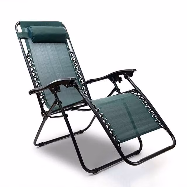 HyFive Zero Gravity Sun Lounger Reclining Garden Chair in Green with Adjustable Headrest and Textilene Fabric
