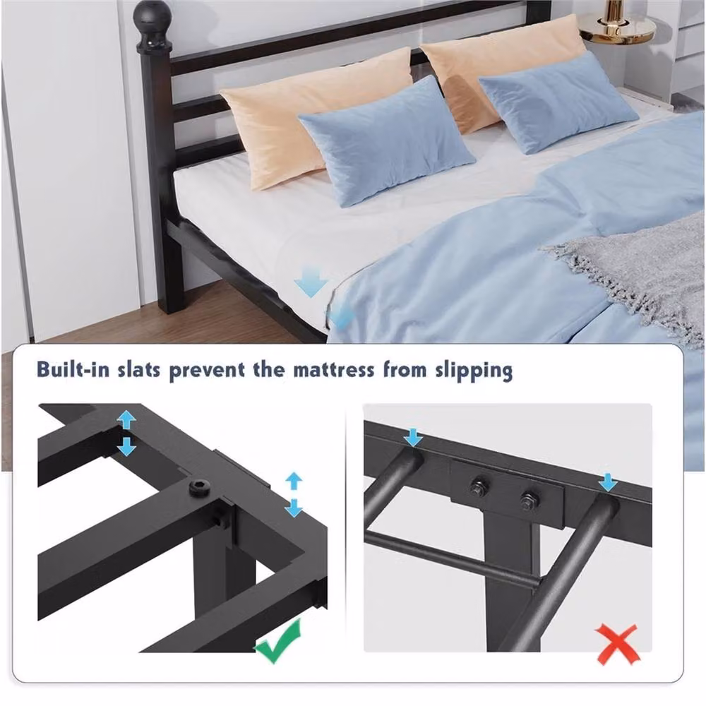 EONLION KING Metal Bed Frame with Headboard and Footboard in Black, 150 x 200 cm – 3