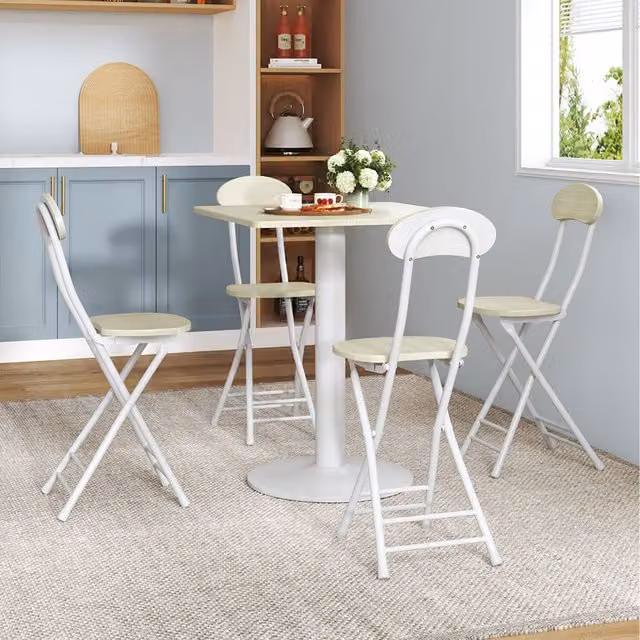 Komore White Square MDF and Metal Coffee Table with 4 Folding Chairs Set