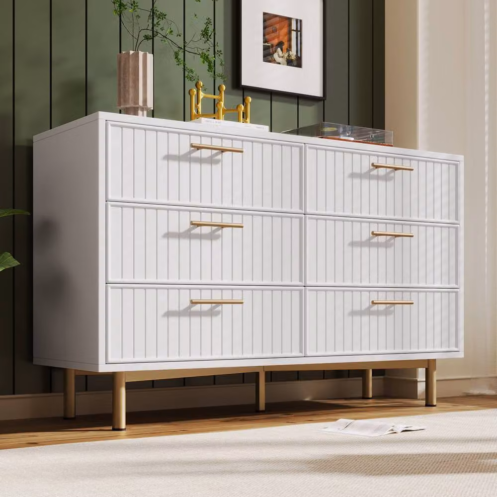 Merax White Fluted 6 Drawer Chest of Drawers with Gold Handles – 4