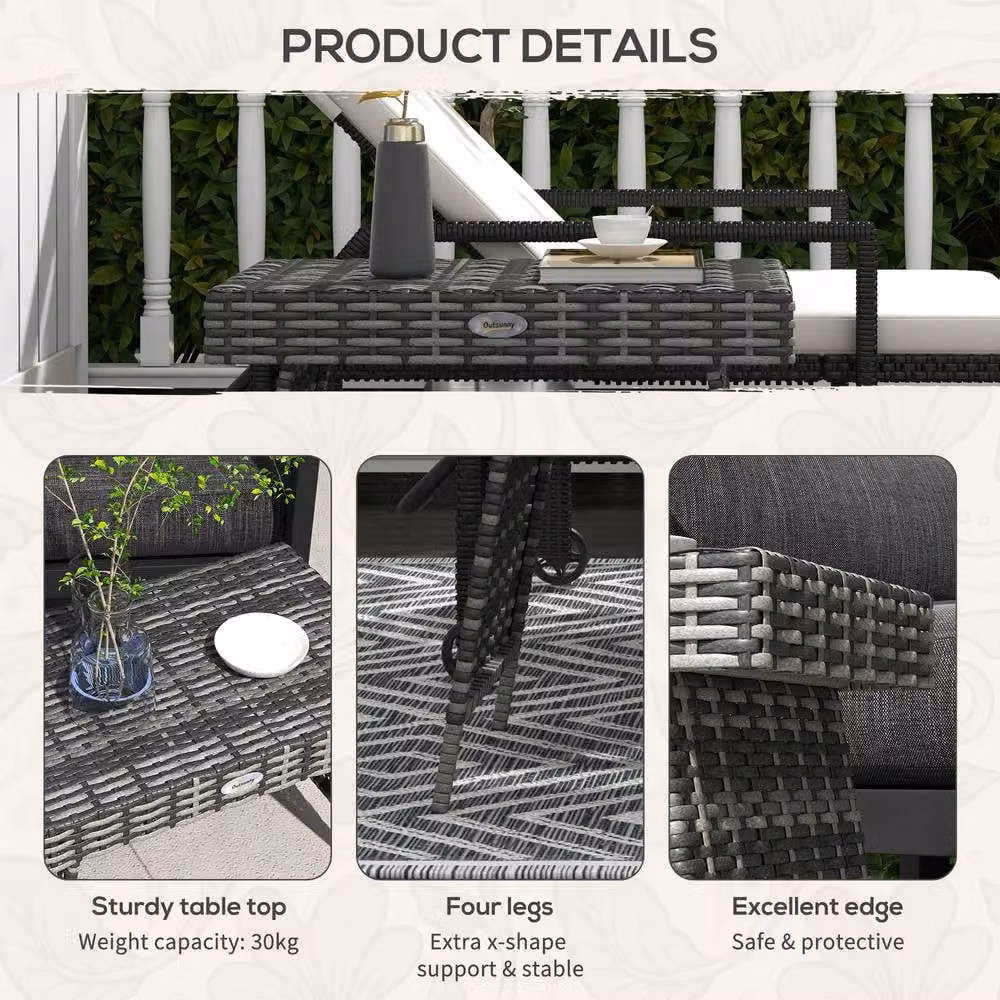 ERGOVEXA Modern Foldable Outdoor Side Table in Grey Polyrattan, W/D/H: 60 x 41 x 41 cm – 9