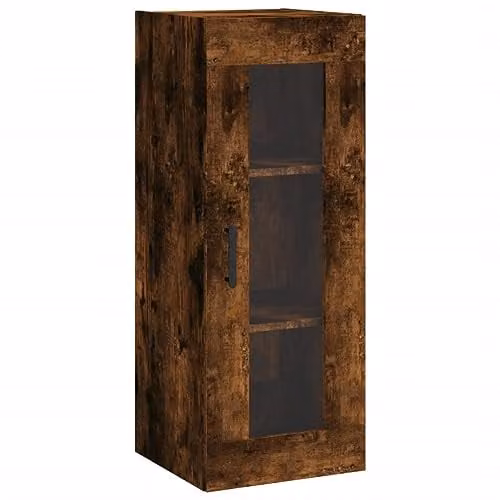 vidaXL Wall Mounted Cabinet in Brown Oak with Glass Doors, W/D/H: 34.5 x 34.0 x 90.0 cm – 1