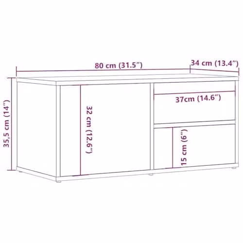 vidaXL TV Cabinet in Old Wood Brown, W: 80 cm, D: 34 cm, H: 35.5 cm – 4