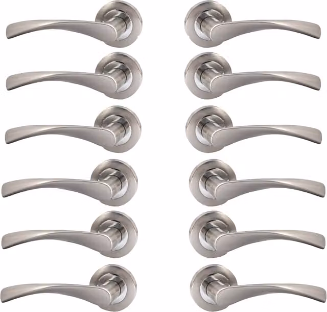 EDH Door Hardware Epsom Duo Astrid Twist Door Handle and Rosette Set in Satin Chrome, 6 Pairs