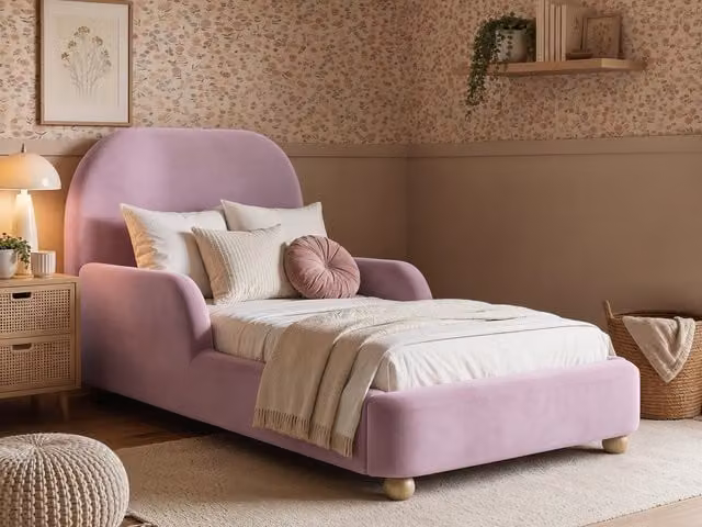 Flair Modern Upholstered Velvet Single Bed in Pink, W/D/H: 90 x 200 cm