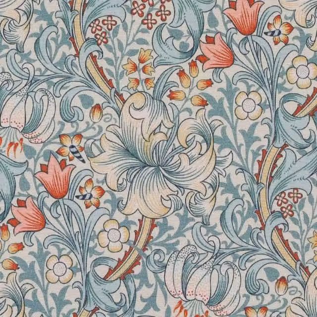 William Morris Golden Lily Outdoor Fabric in Gold, Blue and Multicolour