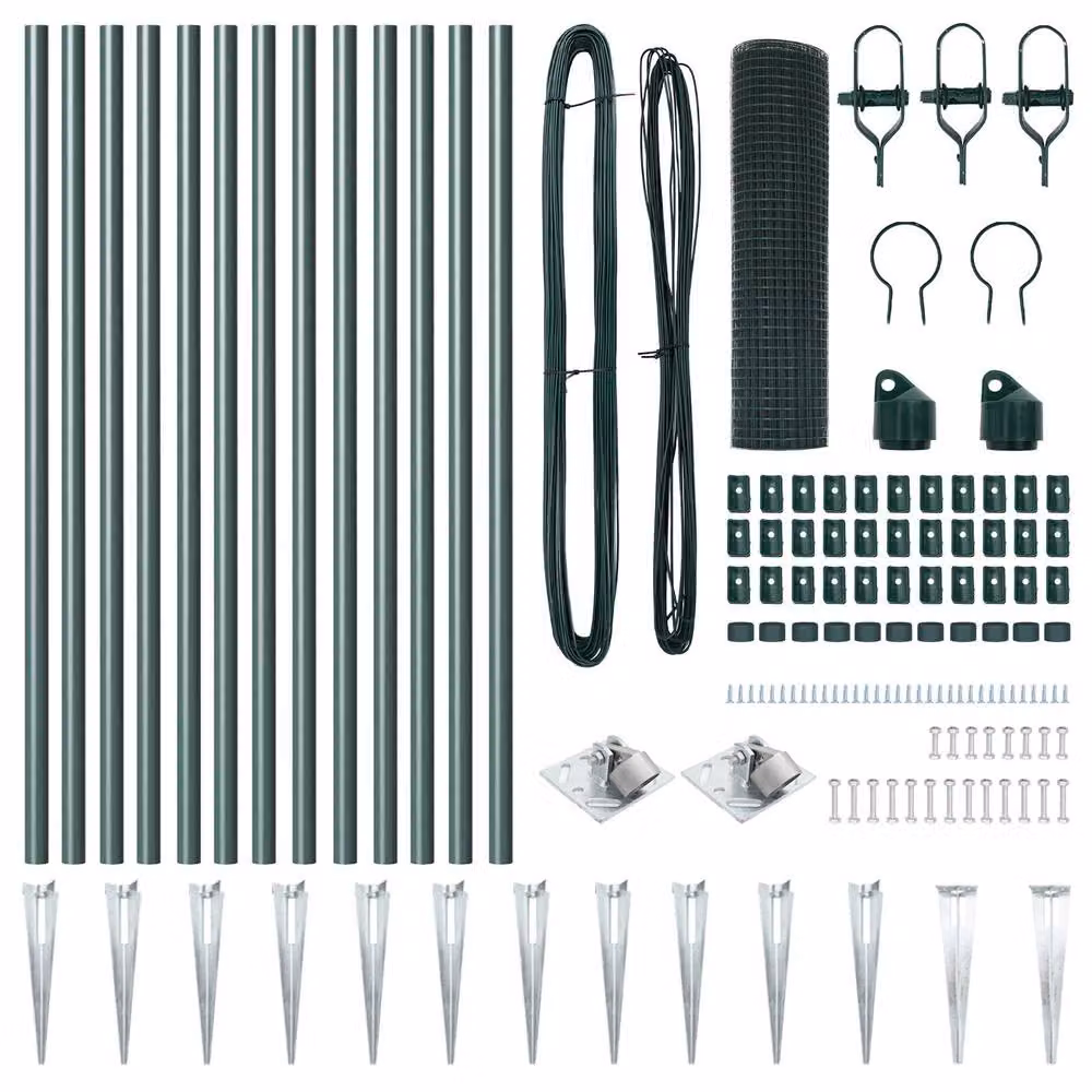 Berkfield Home Green PVC-Coated Steel Welded Wire Fence with 13 In-Ground Spike Posts, W: 0.5 m, L: 25 m – 3