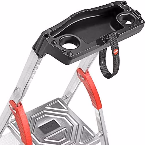 Hailo 8040-407 XXL 4-Step Aluminium Safety Ladder in Silver with Multifunction Tray and Rubber Feet – 2