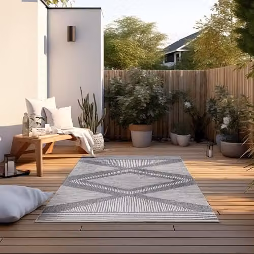 ELLE Decoration Reversible Indoor and Outdoor Rug with Modern Diamond Pattern in Silver, Black and Grey, W/D/H: 120 x 170 cm – 1
